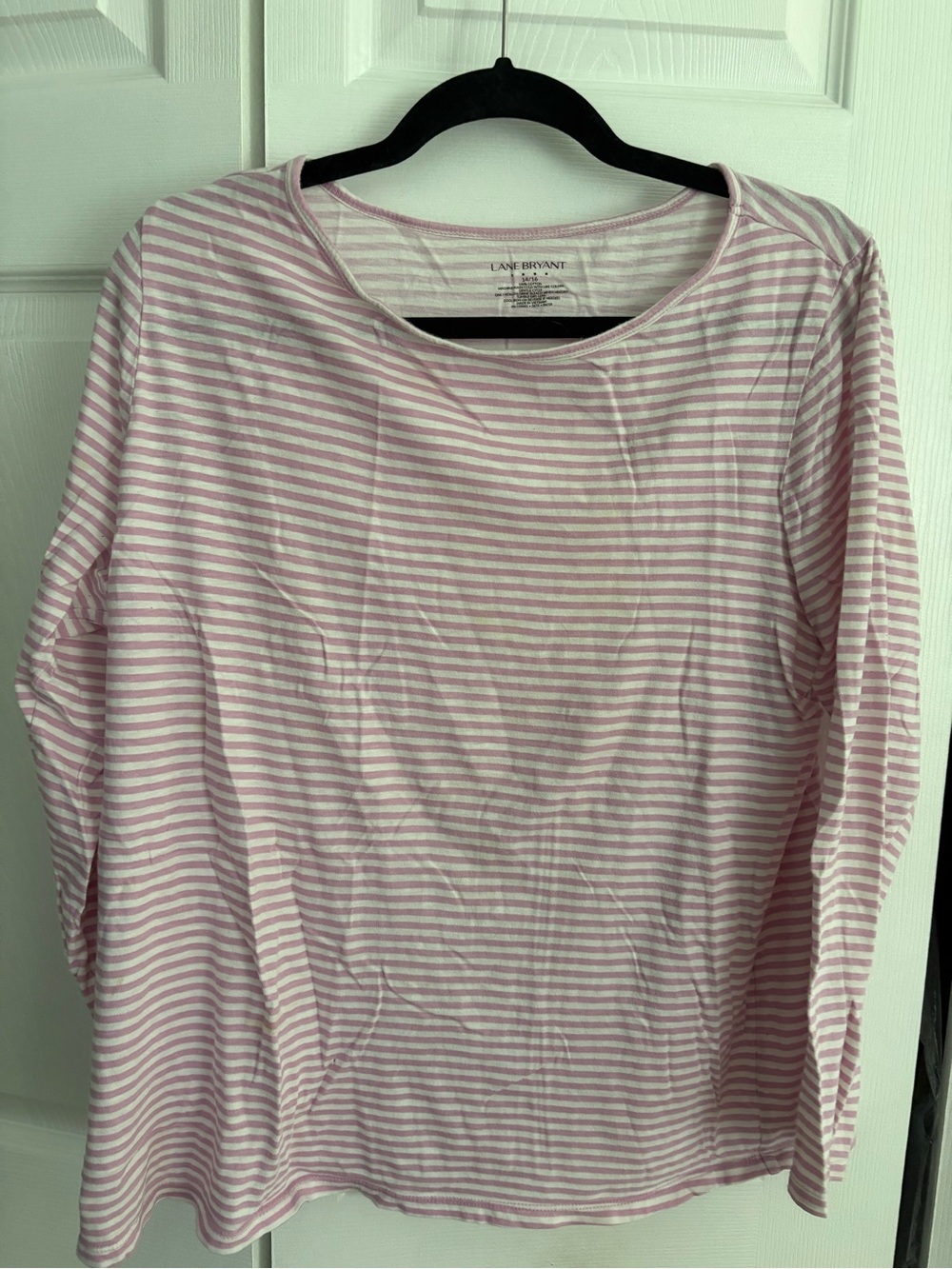Lane Bryant Light Pink & White Striped Long-Sleeve Tee
